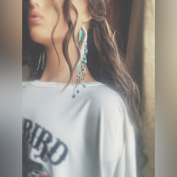 Artisan Crafted Beaded Bohemian Dusters | Long Multi-Tone Fringe Earrings - Picture 8 of 11